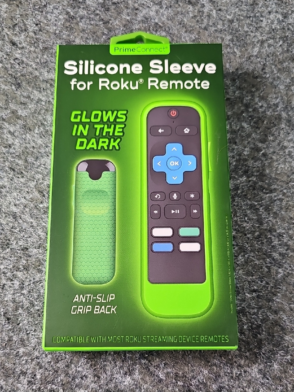 Anti Slip Grip Silicone Sleeve For Roku Remote, Green Glow In The Dark, NEW